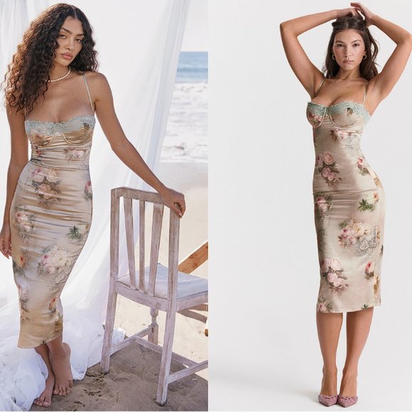 HOUSE OF CB 'Venus' Vintage Floral Midi Dress NWOT - Picture 1 of 14